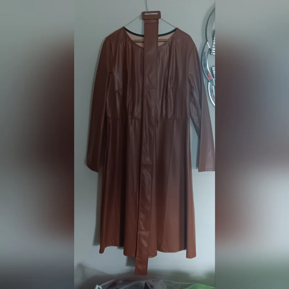 Carmel BrownFaux Leather Belted Dress NWOT - Picture 3 of 5